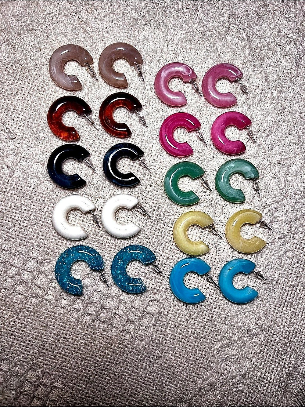 Colorful C-Shaped Hoop Earrings Bundle: 10 sets of hoops
